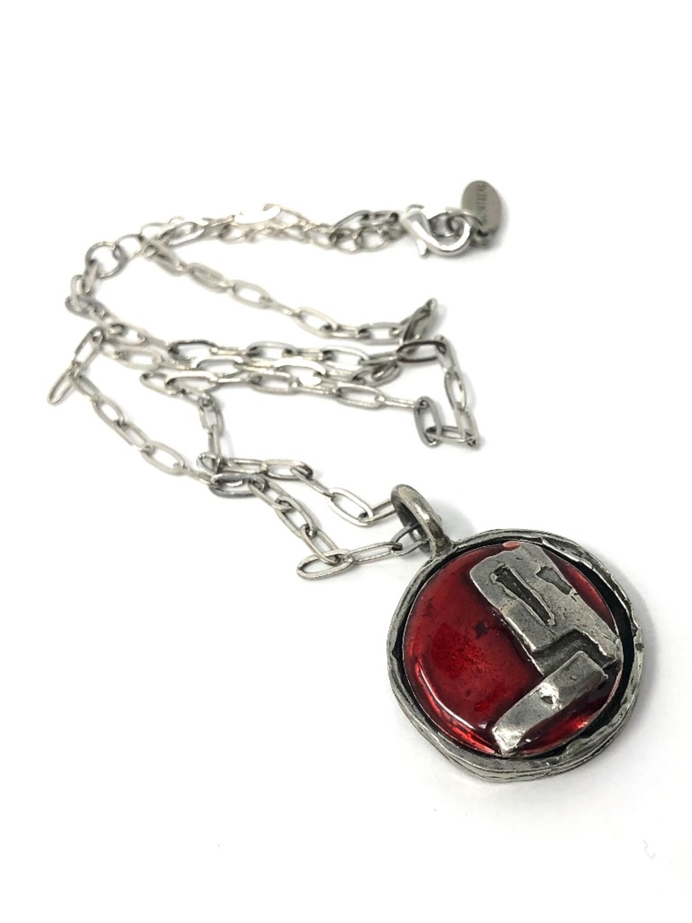 Bijoux NES pewter and enamel pendant on silver tone chain